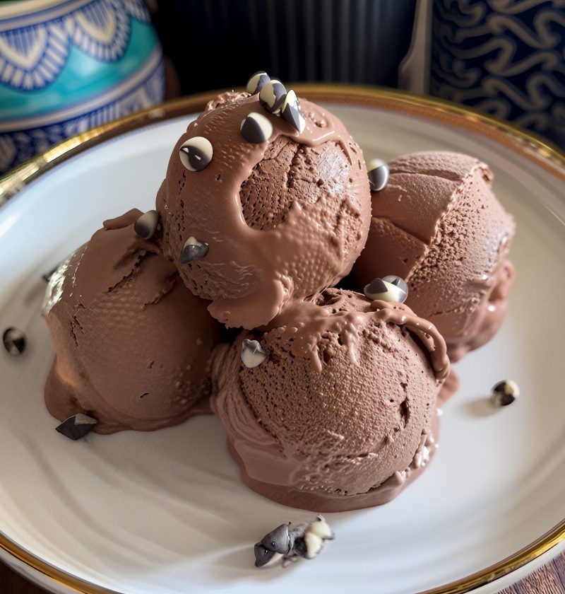 three healthy chocolate ice cream balls